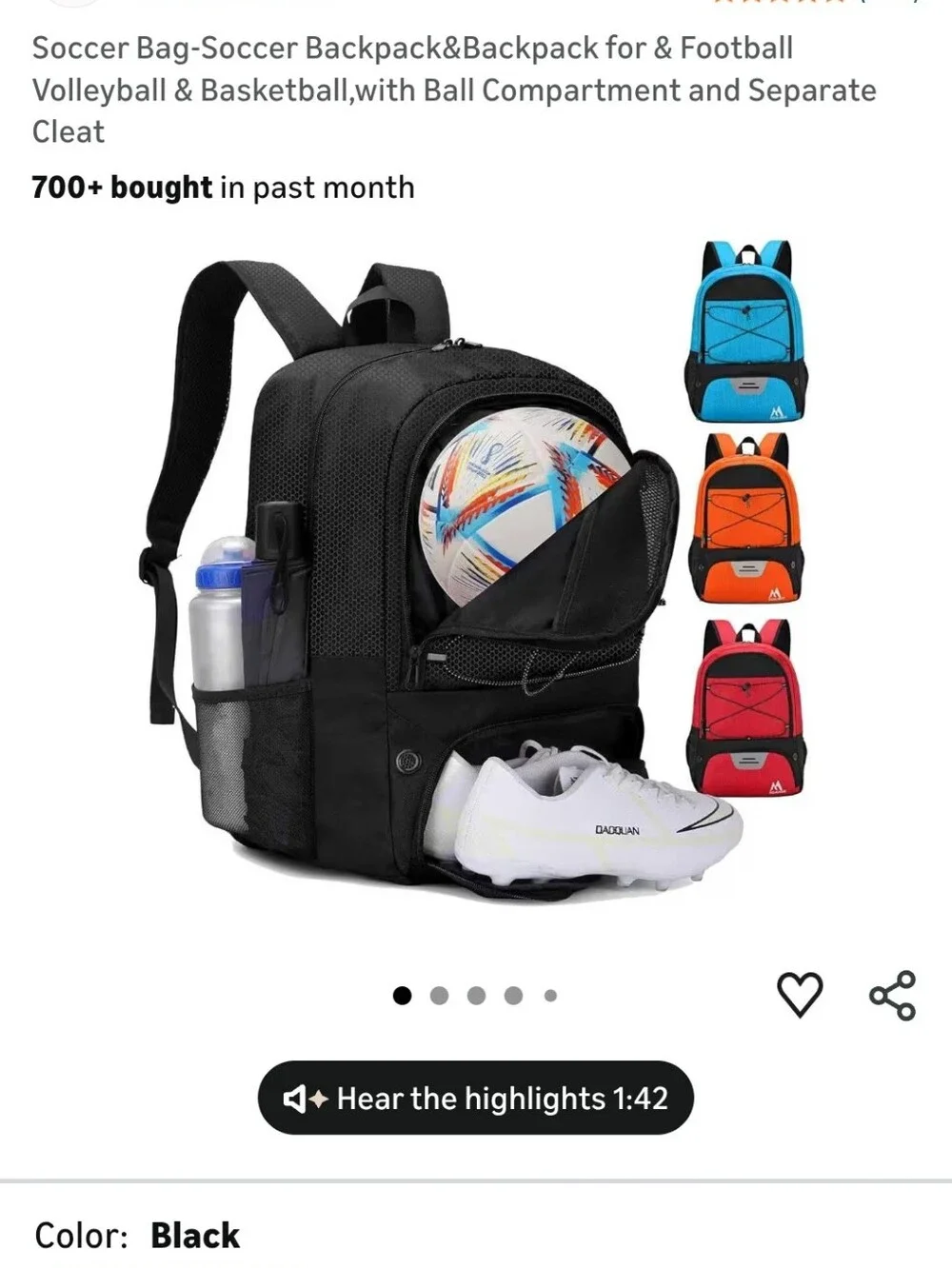 Black Soccer Backpack